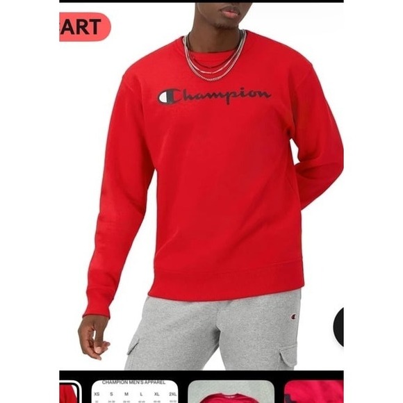 Champion Other - CHAMPION‎ MEN'S SWEATSHIRT POWERBLEND FLEECE MIDWEIGHT CREWNECK SCARLET RED - XL